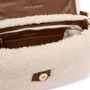 Borsa Donna a Spalla LIU JO linea La Puffy Media in Tessuto effetto Camoscio Marrone e inserti Teddy color Crema