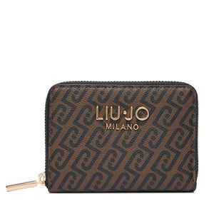 Damen-Geldbörse Zip Around Small LIU JO Dunkelbraun mit Logo-Muster