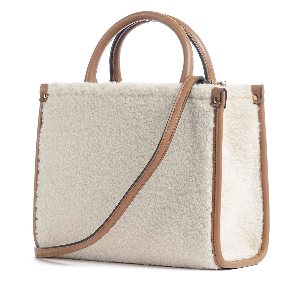 Borsa Donna a Mano Small LIU JO in Tessuto effetto Teddy color Crema
