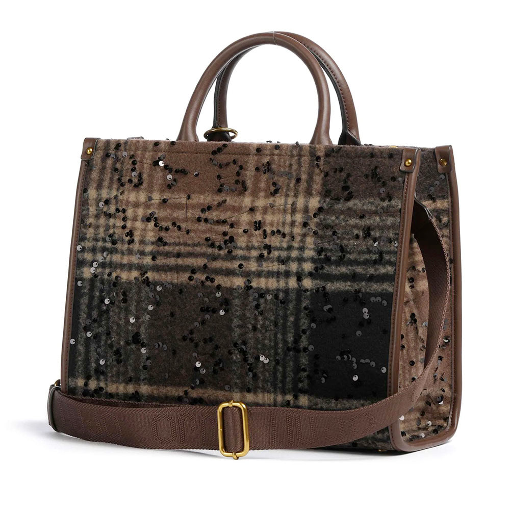 Borsa Donna a Mano Media LIU JO in Tessuto stampa Check Testa di Moro con Paillettes
