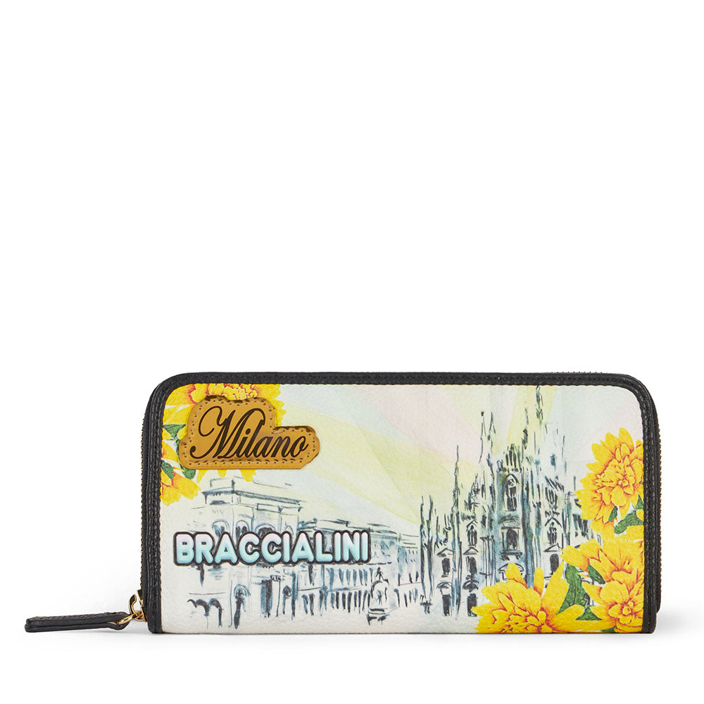 Portafoglio Donna Zip Around BRACCIALINI linea Cartoline stampa Milano