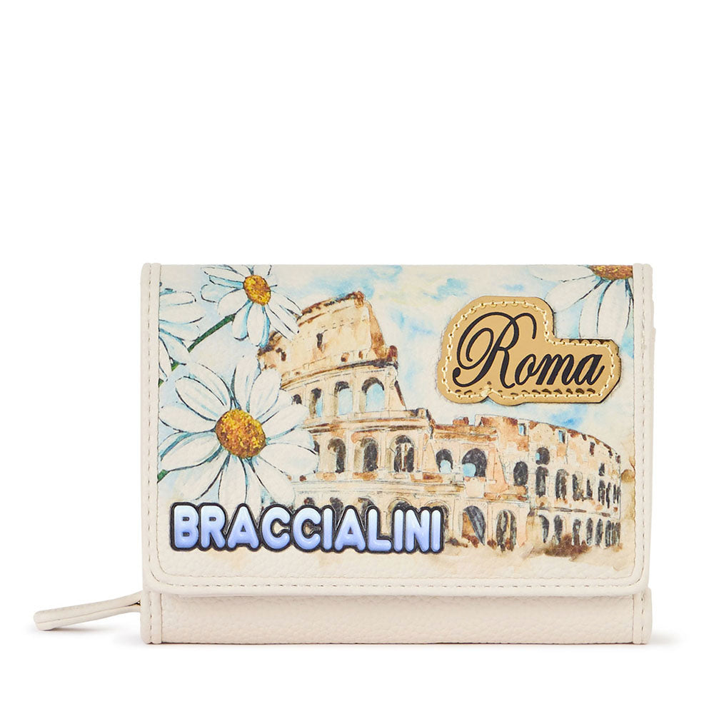 Portafoglio Donna Medio con Bottone BRACCIALINI linea Cartoline stampa Roma