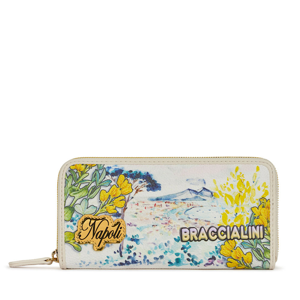 Portafoglio Donna Zip Around BRACCIALINI linea Cartoline stampa Napoli