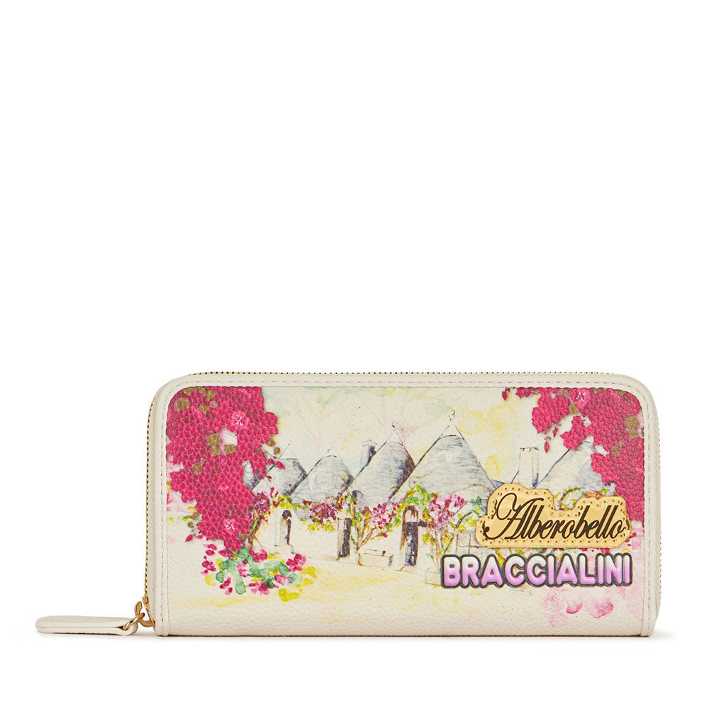 Portafoglio Donna Zip Around BRACCIALINI linea Cartoline stampa Alberobello