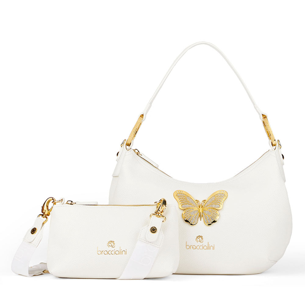 Borsa Donna Mezzaluna a Spalla Media BRACCIALINI linea Beth Jewels Bianco