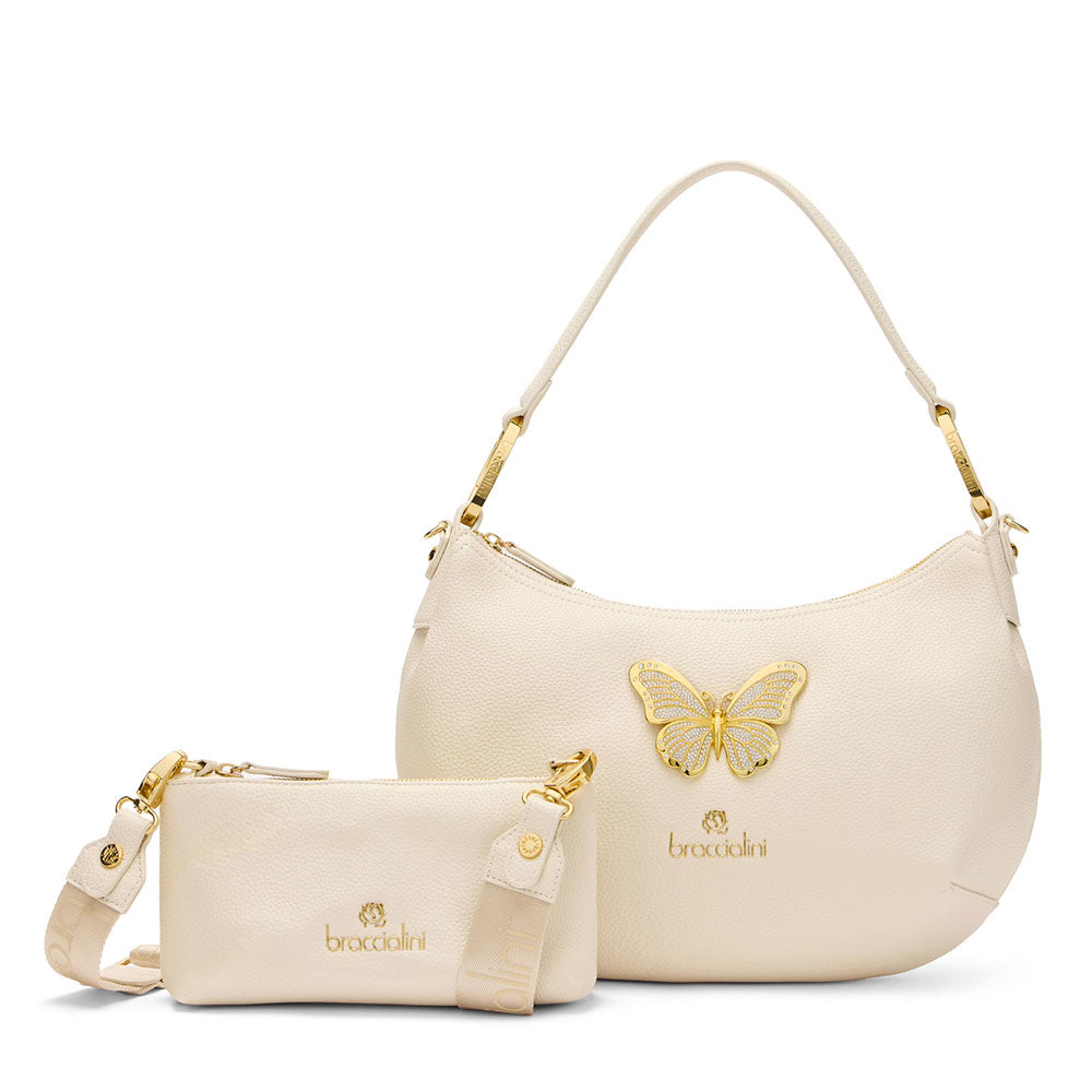 Borsa Donna Mezzaluna a Spalla Media BRACCIALINI linea Beth Jewels Beige