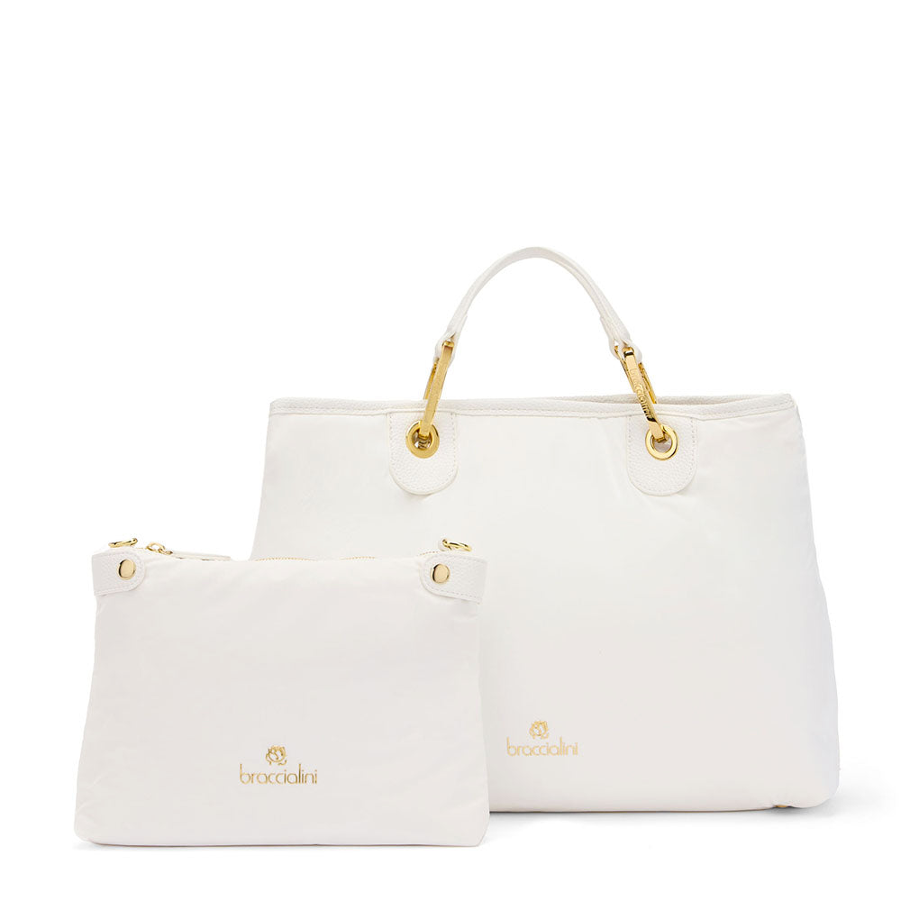 Borsa Donna a Mano Large BRACCIALINI linea Beth Puffy in Nylon Bianco