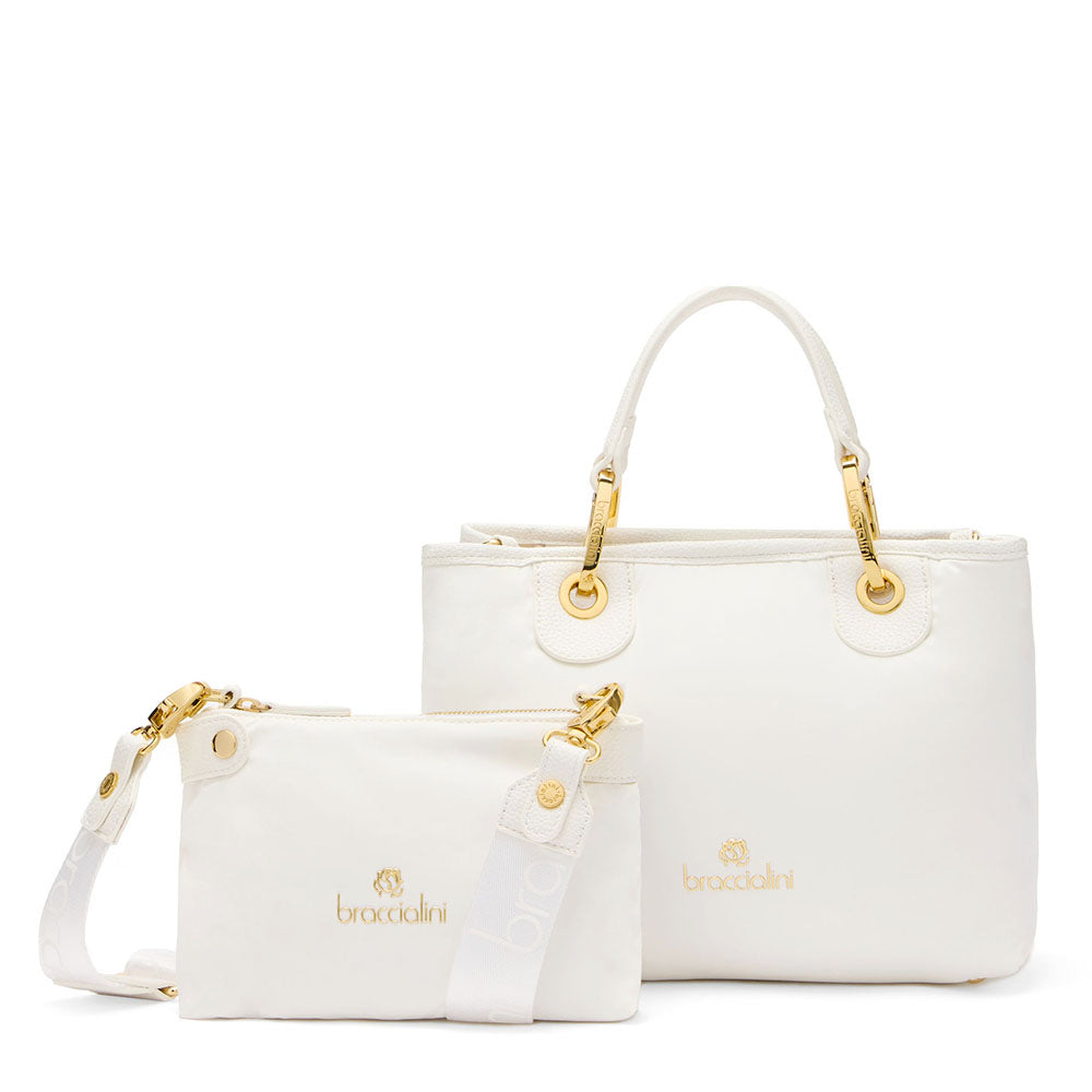 Borsa Donna a Mano Media BRACCIALINI linea Beth Puffy in Nylon Bianco