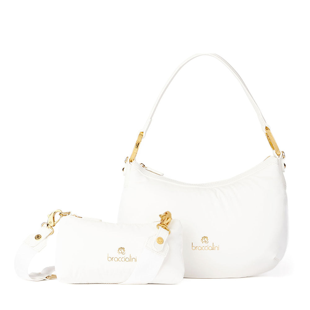 Borsa Donna a Spalla Media BRACCIALINI linea Beth Puffy in Nylon Bianco
