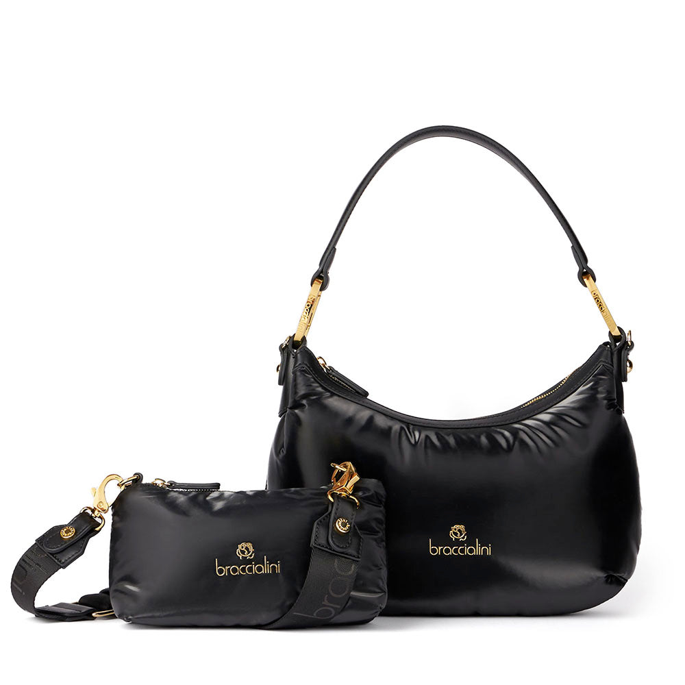 Borsa Donna a Spalla Media BRACCIALINI linea Beth Puffy in Nylon Nero