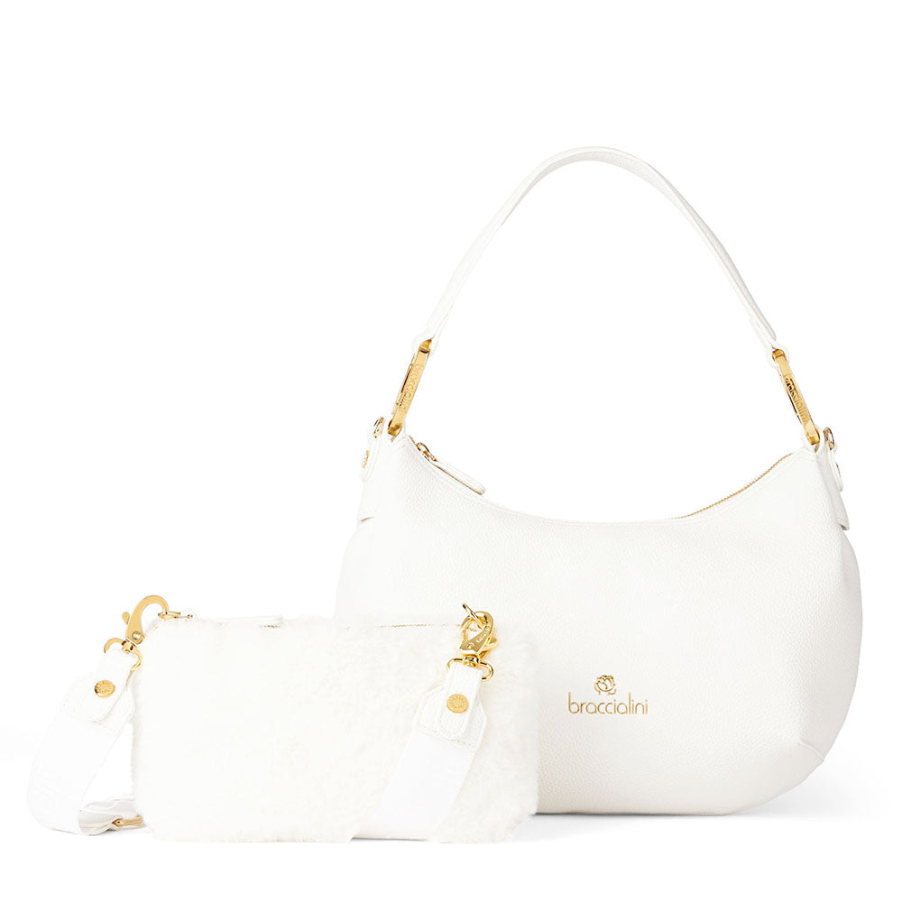 Borsa Donna Mezzaluna a Spalla Media BRACCIALINI linea Beth Bianco