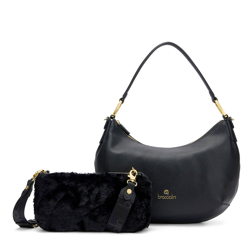 Borsa Donna Mezzaluna a Spalla Large BRACCIALINI linea Beth Nera