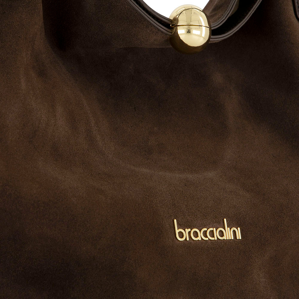 Shopping Bag Donna BRACCIALINI linea Ariel Suede in Camoscio Marrone Cioccolato
