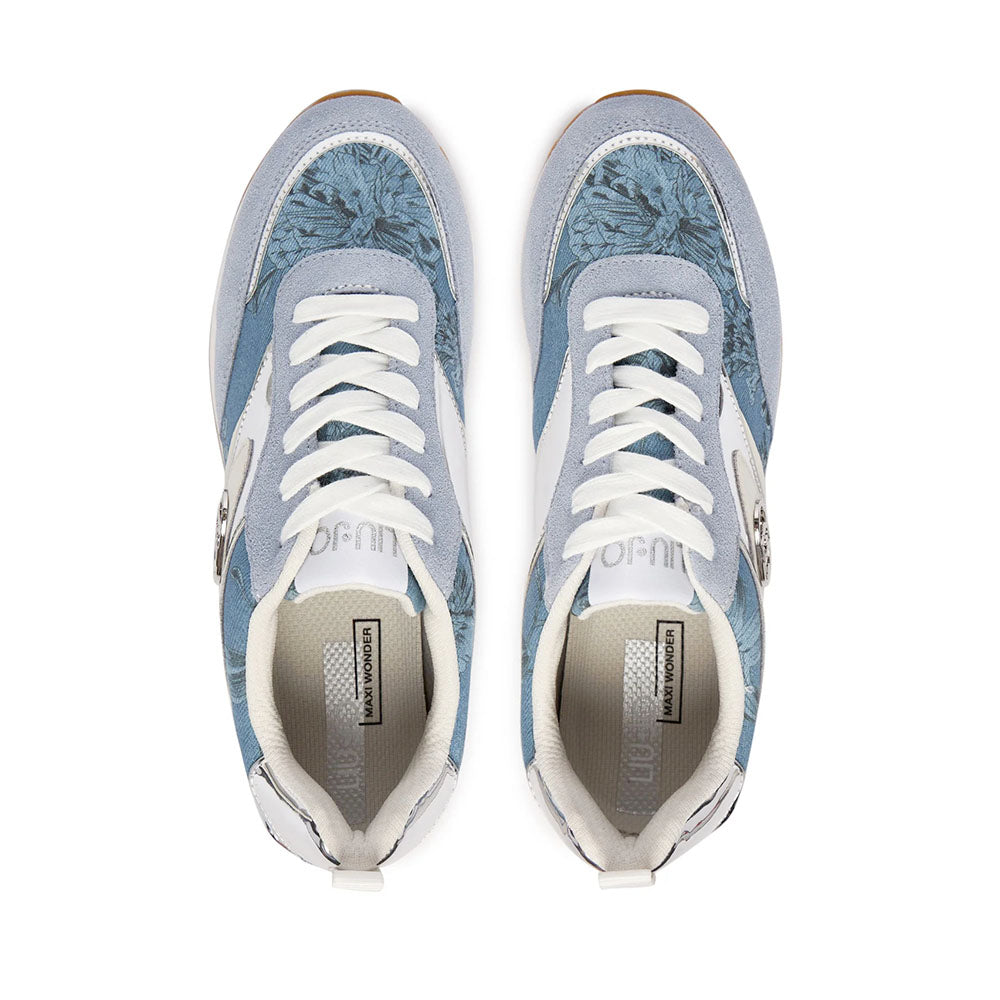 Sneakers Platform Donna LIU JO Maxi Wonder 97 in Denim Stampa Floreale Azzurro