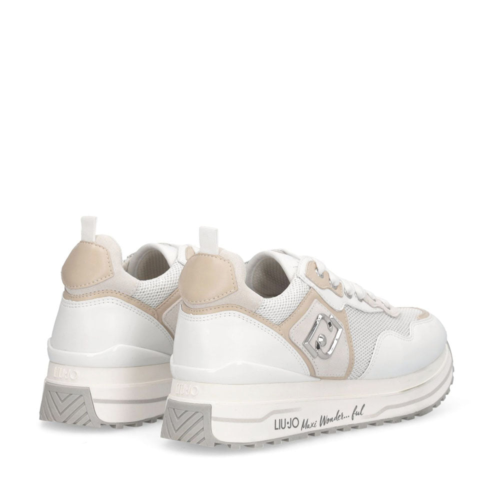 Sneakers Platform Donna LIU JO Maxi Wonder 01 in Pelle e Mesh Bianco con Paillettes