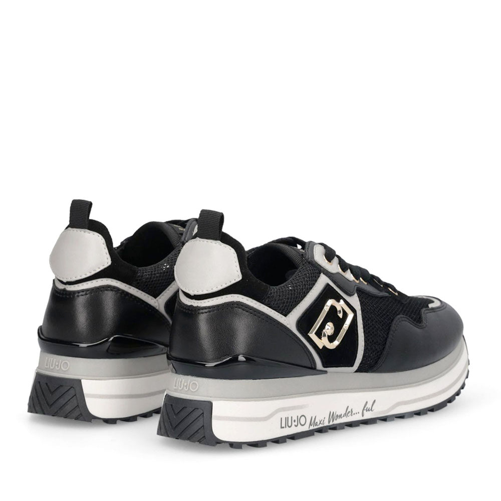Sneakers Platform Donna LIU JO Maxi Wonder 01 in Pelle e Mesh Nero con Paillettes