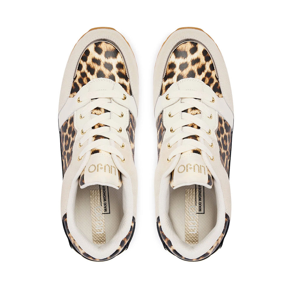 Sneakers Platform Donna LIU JO Maxi Wonder 91 in Suede Beige con Inserti stampa Animalier