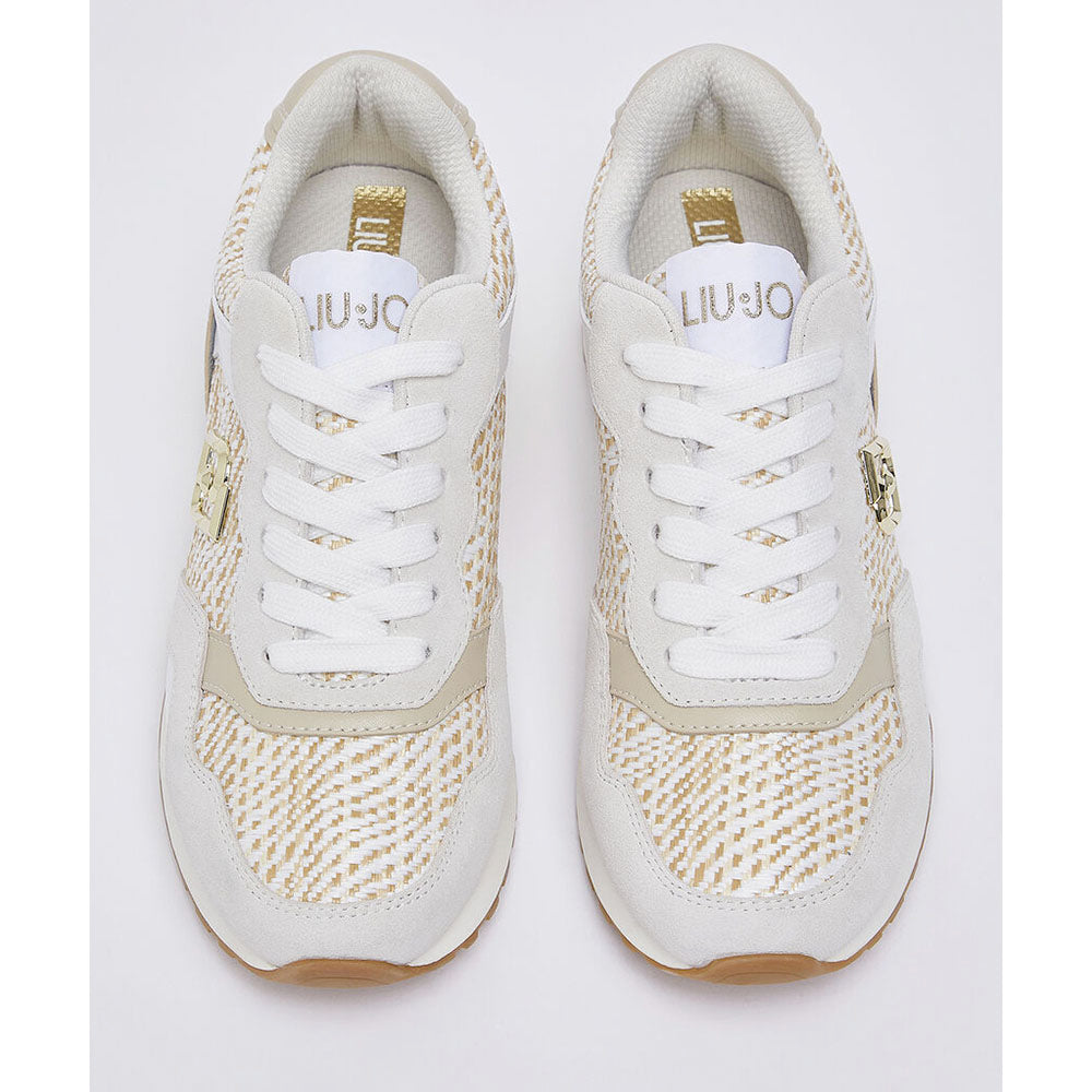 Sneakers Running LIU JO Maxi Wonder Low 02 in Suede Rafia e Pelle White Rope
