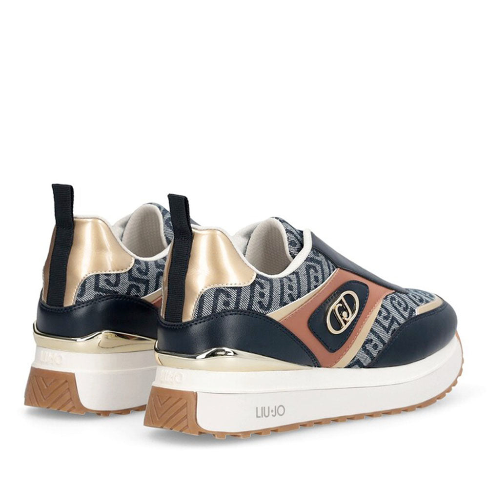 Sneakers Slip On Donna LIU JO Maxi Wonder 99 in Pelle e Tessuto stampa Monogram Blu