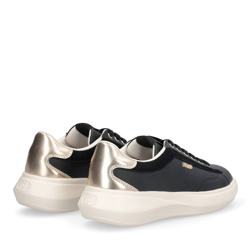 Sneakers Donna LIU JO Casper 01 in Pelle Nera con Inserto Laminato Oro