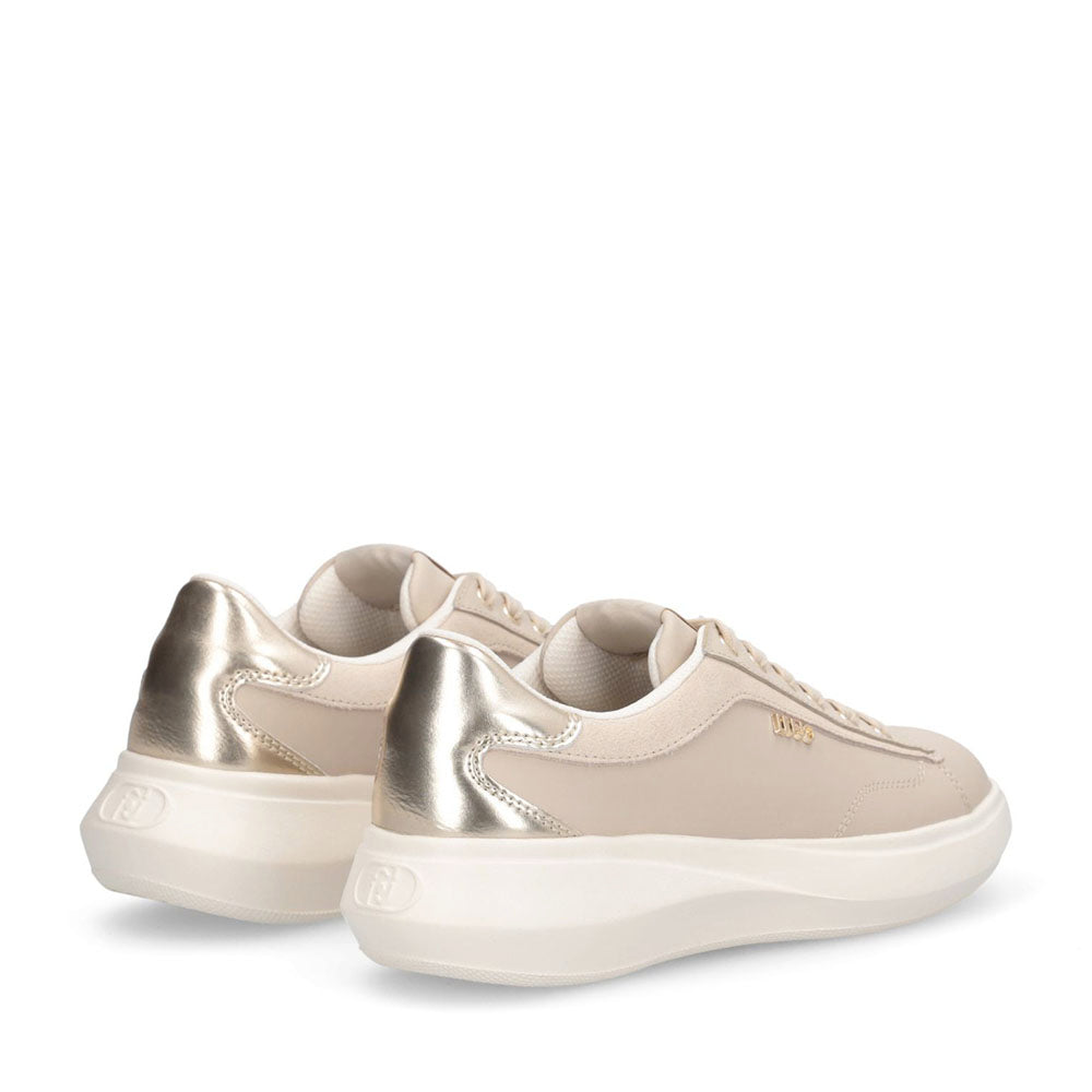 Sneakers Donna LIU JO Casper 01 in Pelle Beige con Inserto Laminato Oro