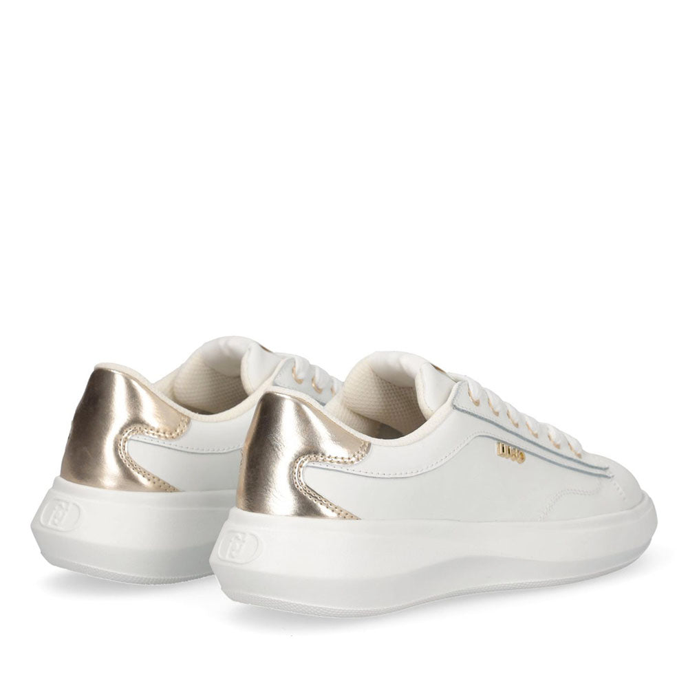 Sneakers Donna LIU JO Casper 01 in Pelle Bianca con Inserto Laminato Oro