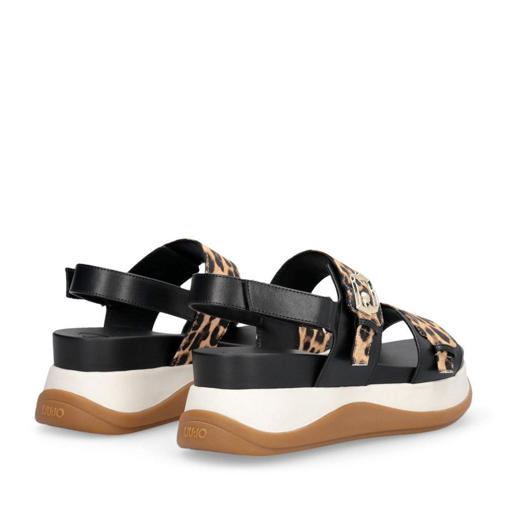 Sandali Platform Donna LIU JO Fiona 02 Neri con Inserti stampa Animalier