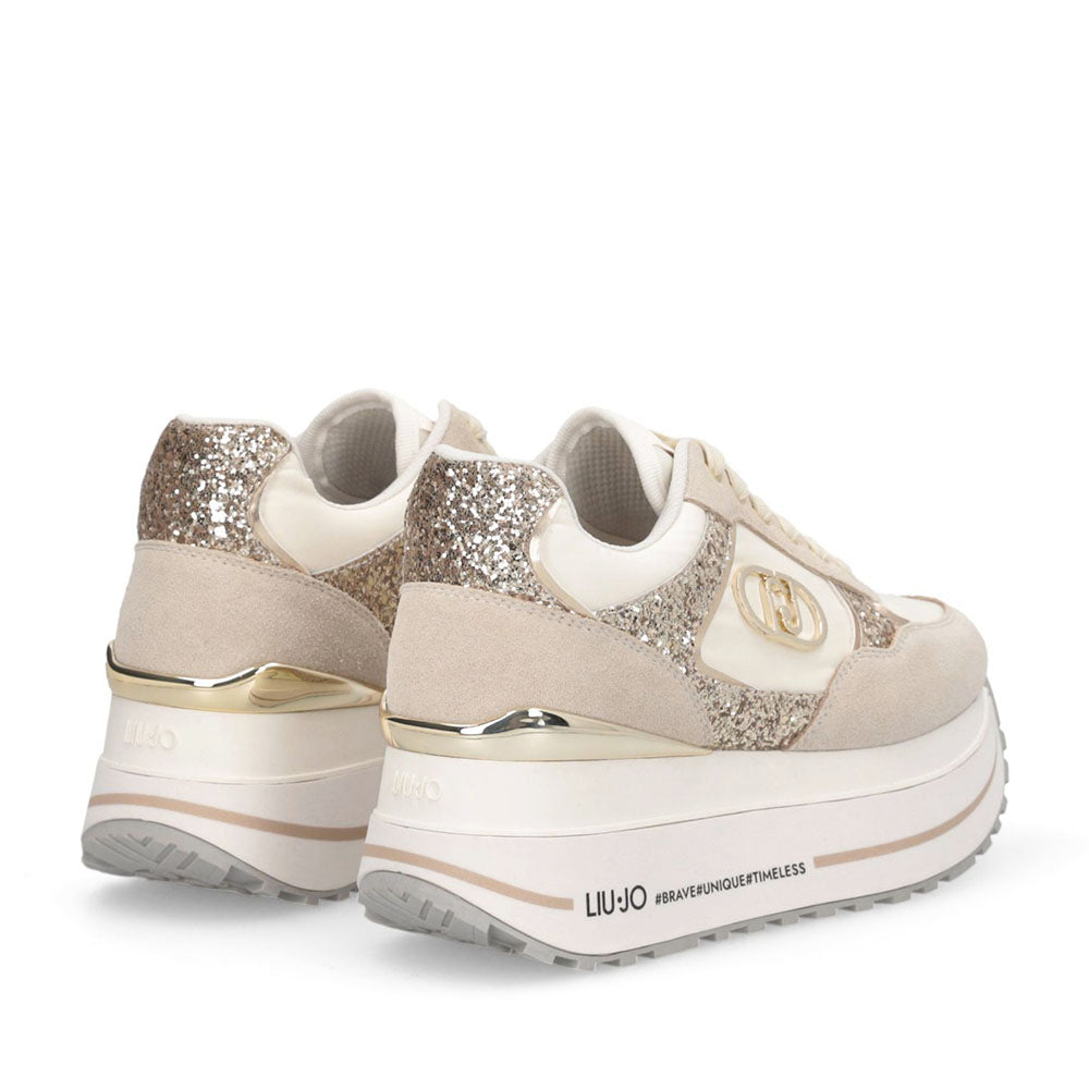 Sneakers Super Platform Donna LIU JO Maxi Wonder Plus 01 in Suede Nylon e Glitter Rope Milk