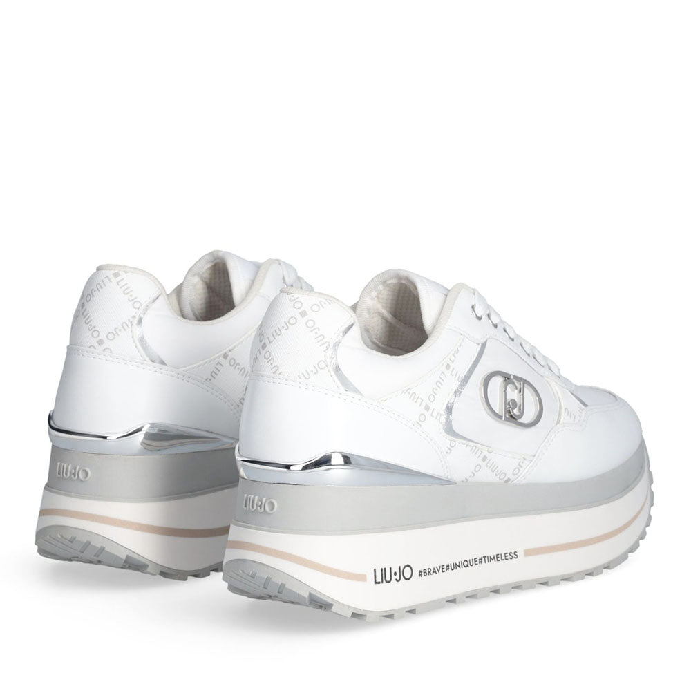 Sneakers Super Platform Donna LIU JO Maxi Wonder Plus 01 in Pelle Bianca e Inserti stampa Monogram