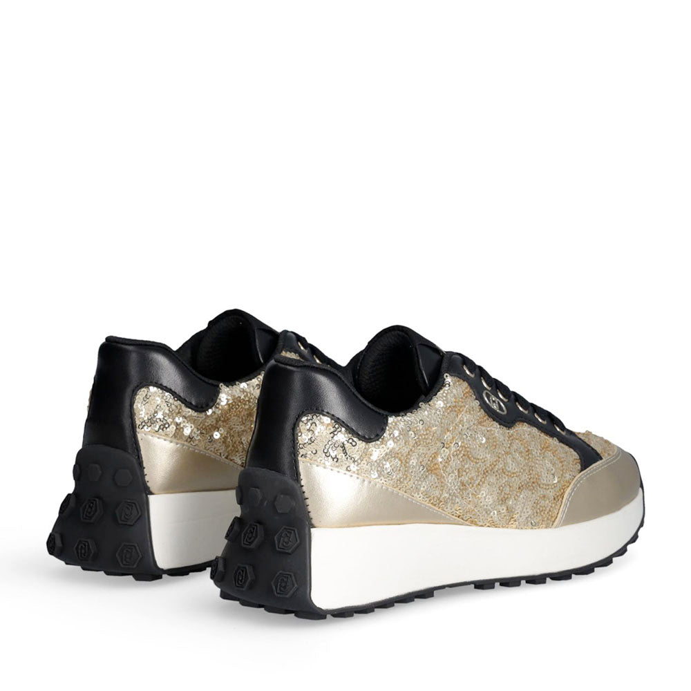 Sneakers Donna LIU JO Lolo 20 in Pelle Nera e Paillettes Oro