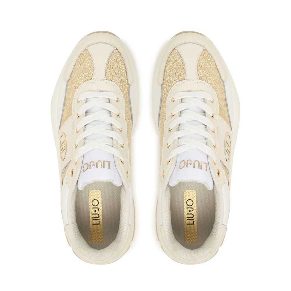 Sneakers Platform Donna LIU JO Eva 02 in Pelle e Glitter White Milk