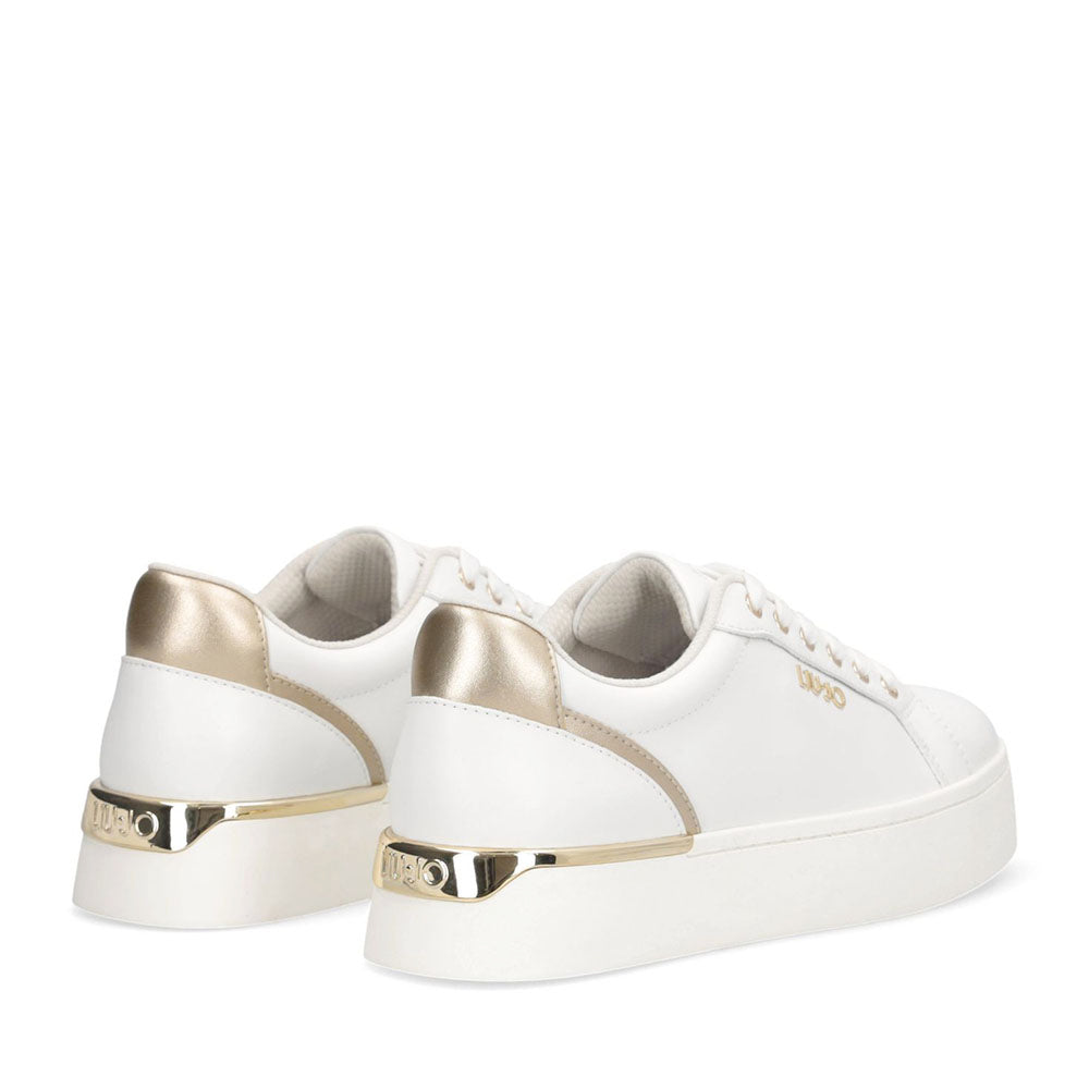 Sneakers Donna LIU JO Pretty 06 in Pelle Bianca e Inserti Oro Chiaro
