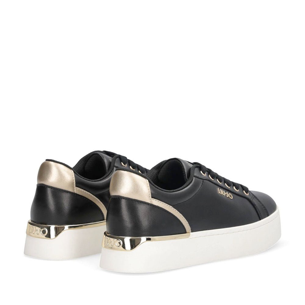 Sneakers Donna LIU JO Pretty 06 in Pelle Nera e Inserti Oro Chiaro