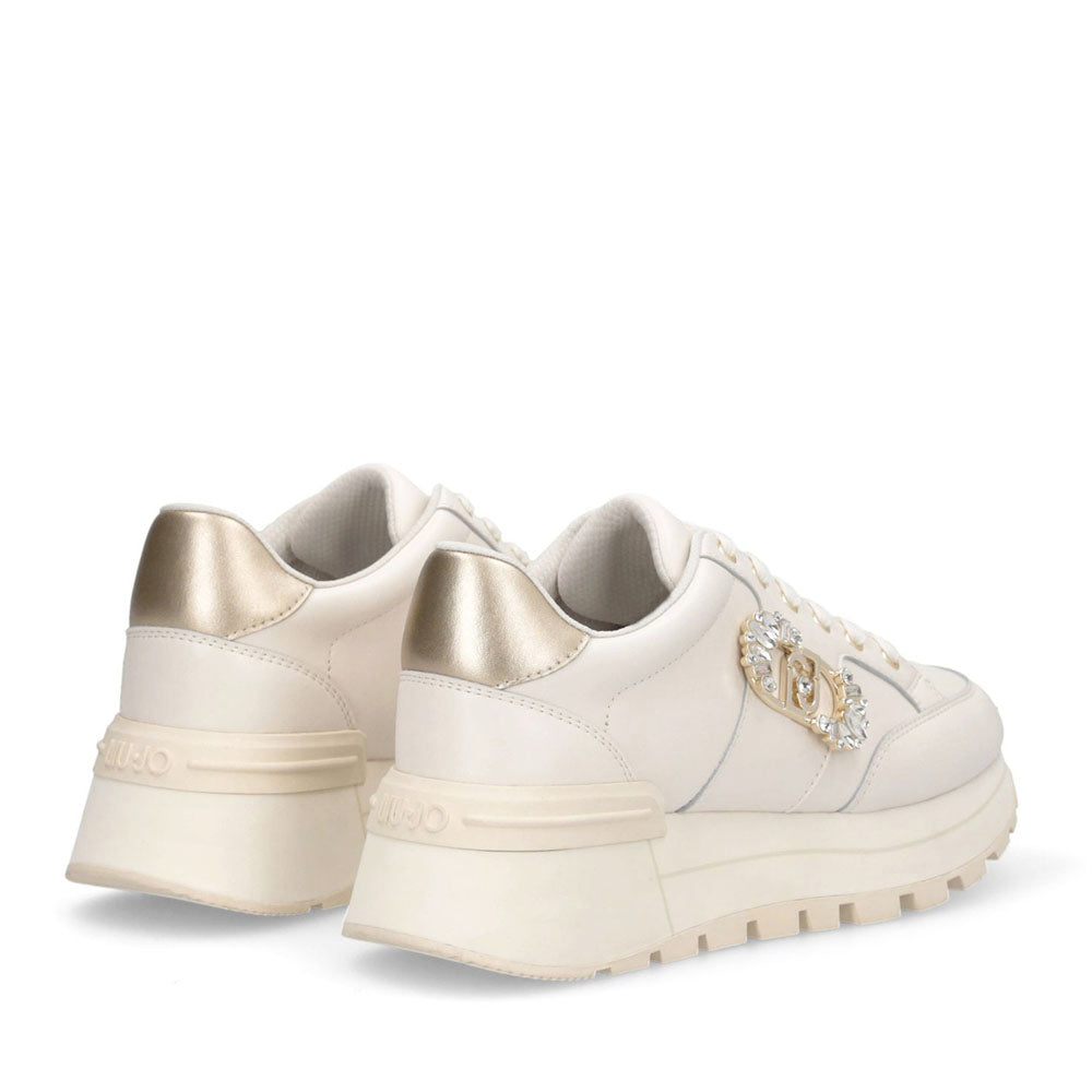 Sneakers Platform Donna LIU JO Amazing 25 in Pelle color Latte e Logo Gioiello