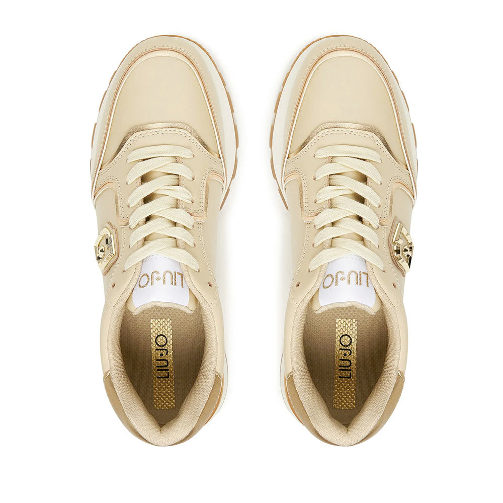 Sneakers Platform Donna LIU JO Amazing 25 in Pelle Beige e Inserti Laminati Oro