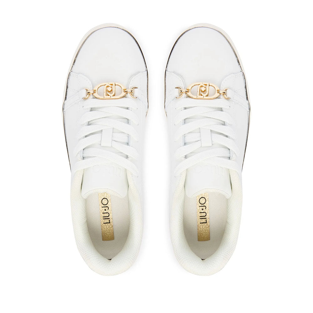 Sneakers Donna LIU JO Kiki 01 in Pelle Bianca con Inserti Laminati Oro