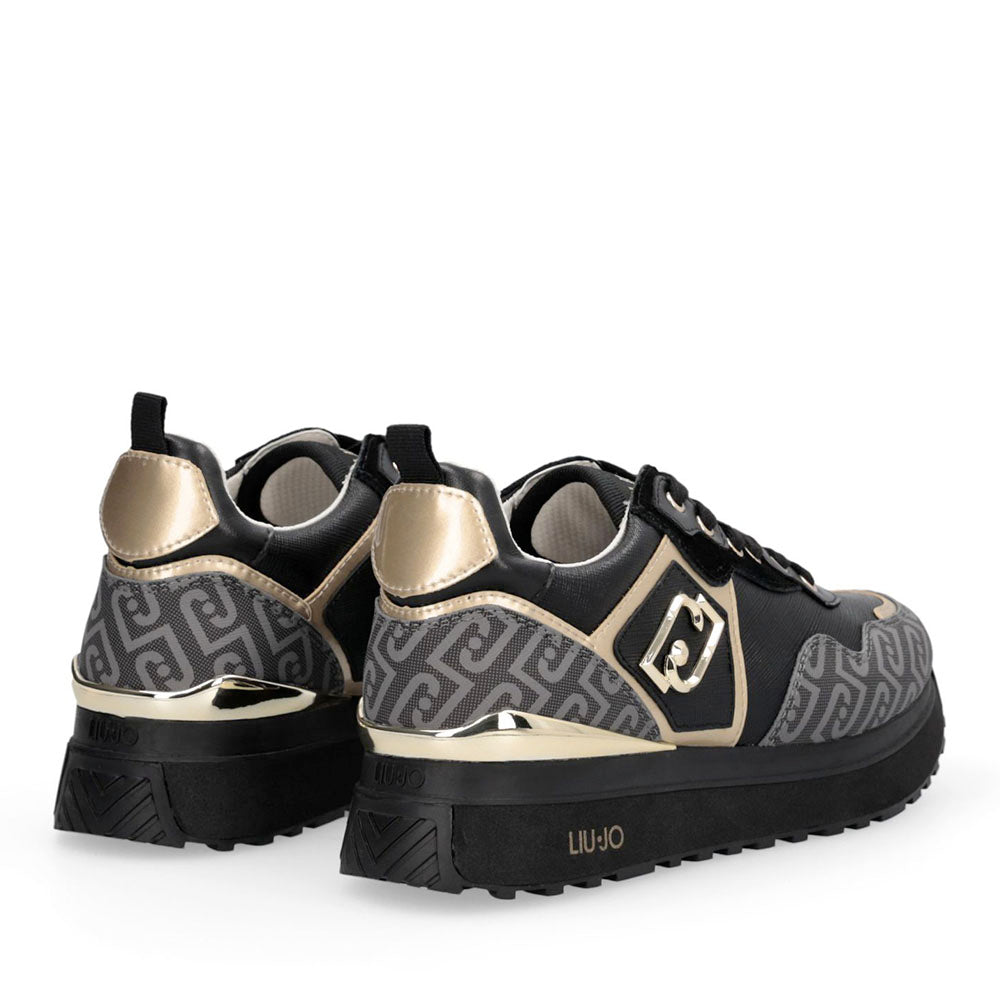 Sneakers Platform Donna LIU JO Maxi Wonder 01 stampa Saffiano con Logo Monogram Nero