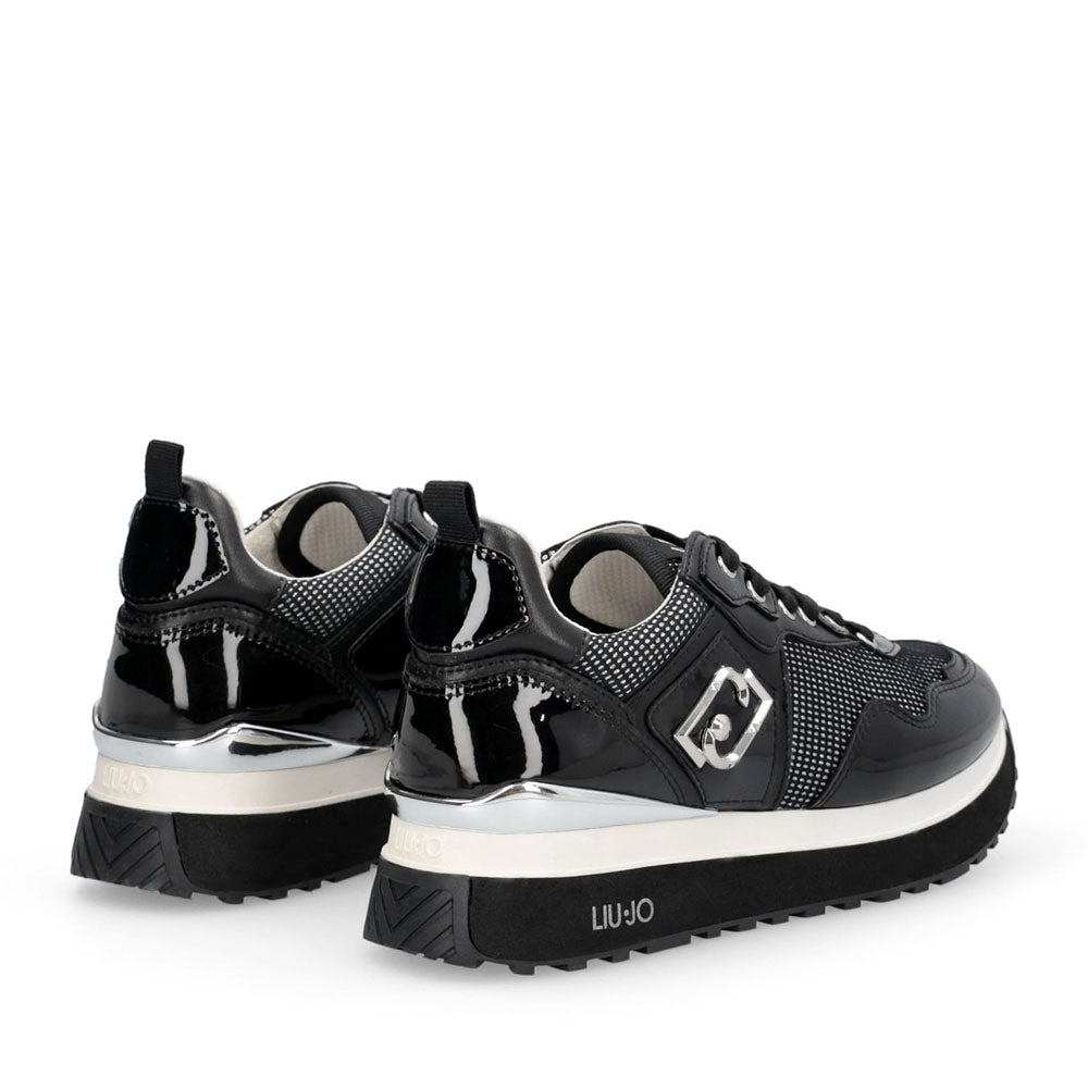 Women's Black Mesh Platform Sneakers LIU JO Maxi Wonder 01 with Glitter
