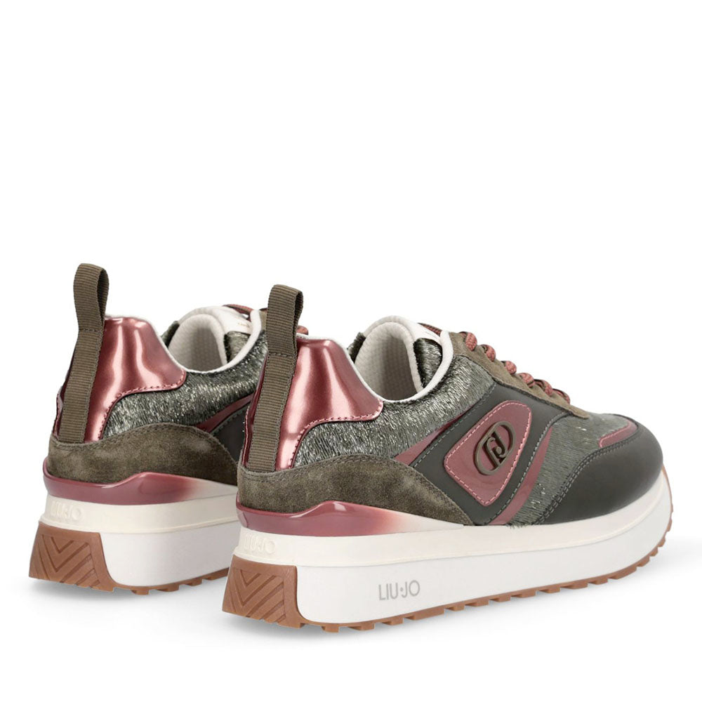Sneakers Platform Donna LIU JO Maxi Wonder 97 in Pelle e Tessuto Effeto Velluto Verde Muschio