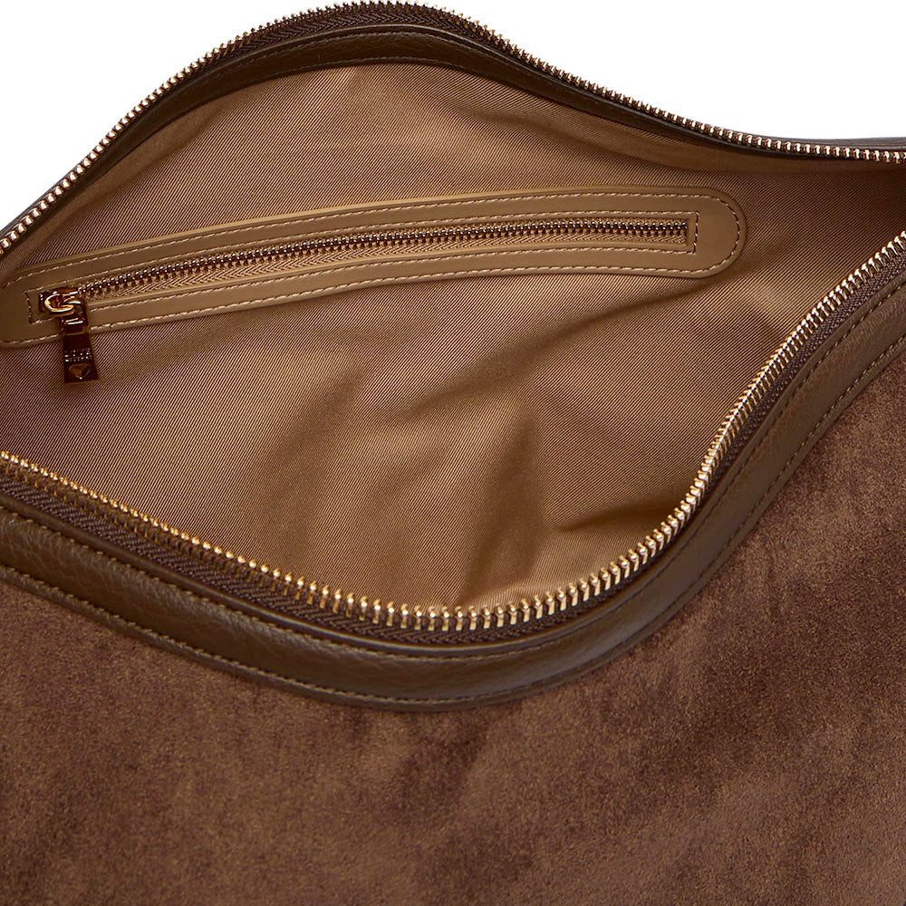 Borsa Donna Hobo Bag Large LOVE MOSCHINO linea Signature Zip in Velour Marrone