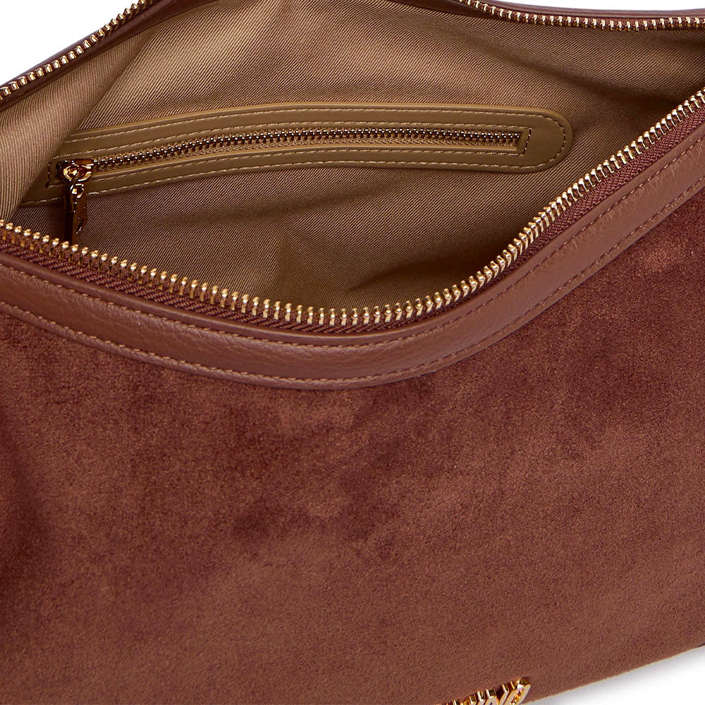 Borsa Donna Hobo Media LOVE MOSCHINO linea Signature Zip in Velour color Cuoio