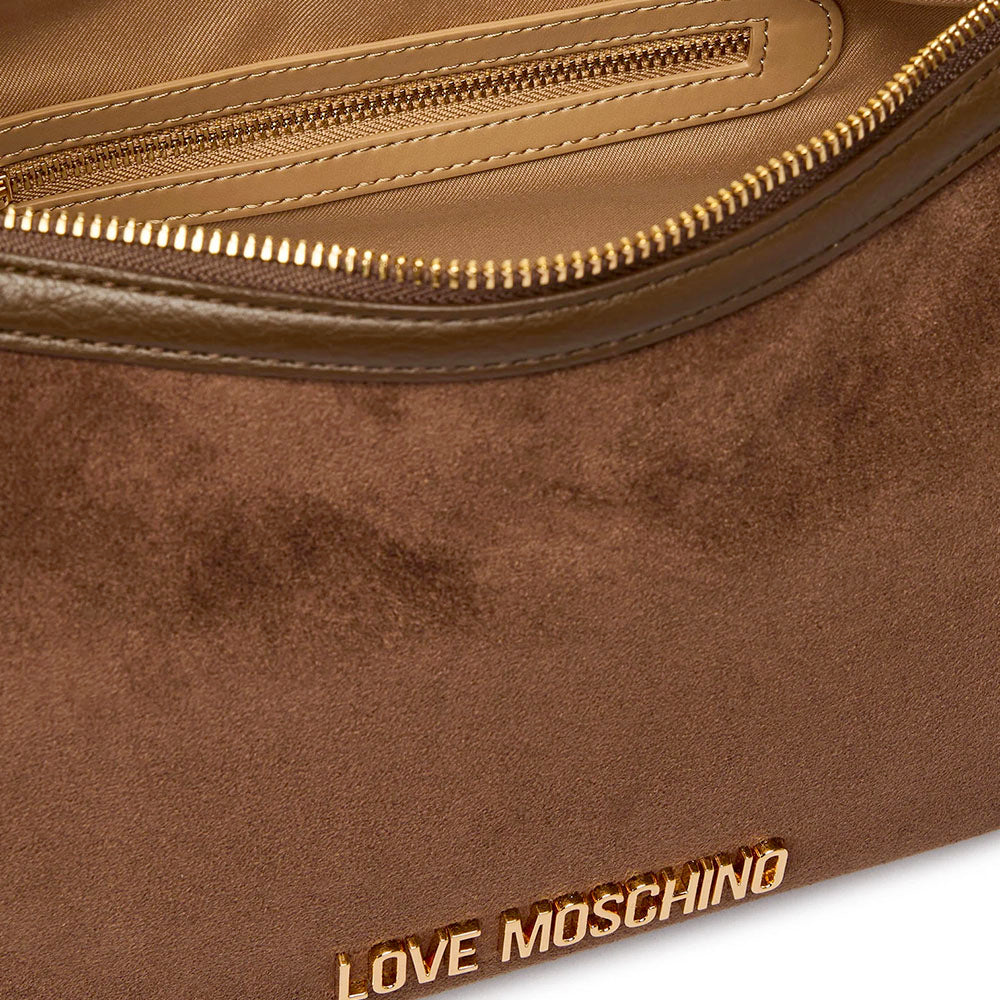 Borsa Donna Hobo Media LOVE MOSCHINO linea Signature Zip in Velour Marrone