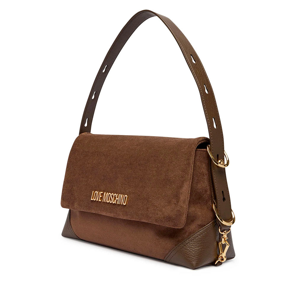 Borsa Donna a Spalla LOVE MOSCHINO linea Signature Zip in Velour Marrone