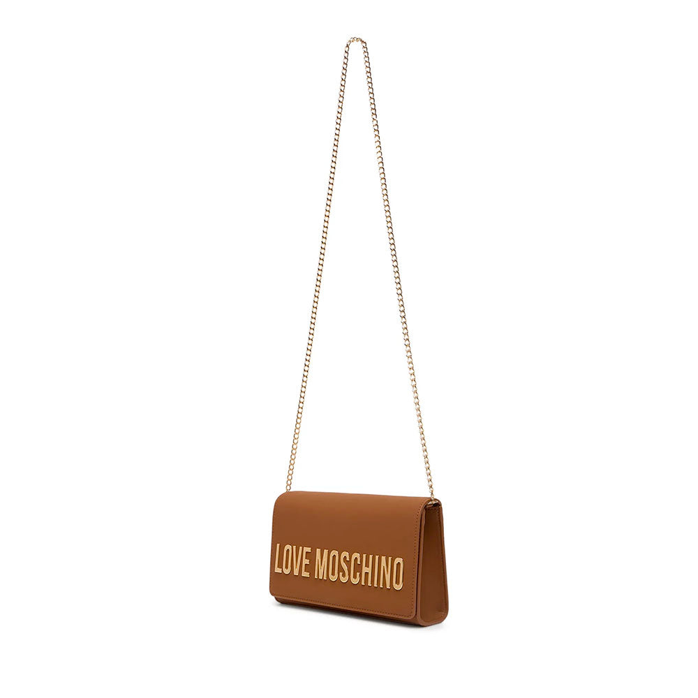 Damen-Clutch mit Umhängeriemen LOVE MOSCHINO Modell Smart Daily Bag Lettering Logo in Cognac