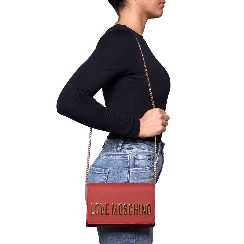 Clutch Donna con Tracolla LOVE MOSCHINO linea Smart Daily Bag Lettering Logo color Ruggine