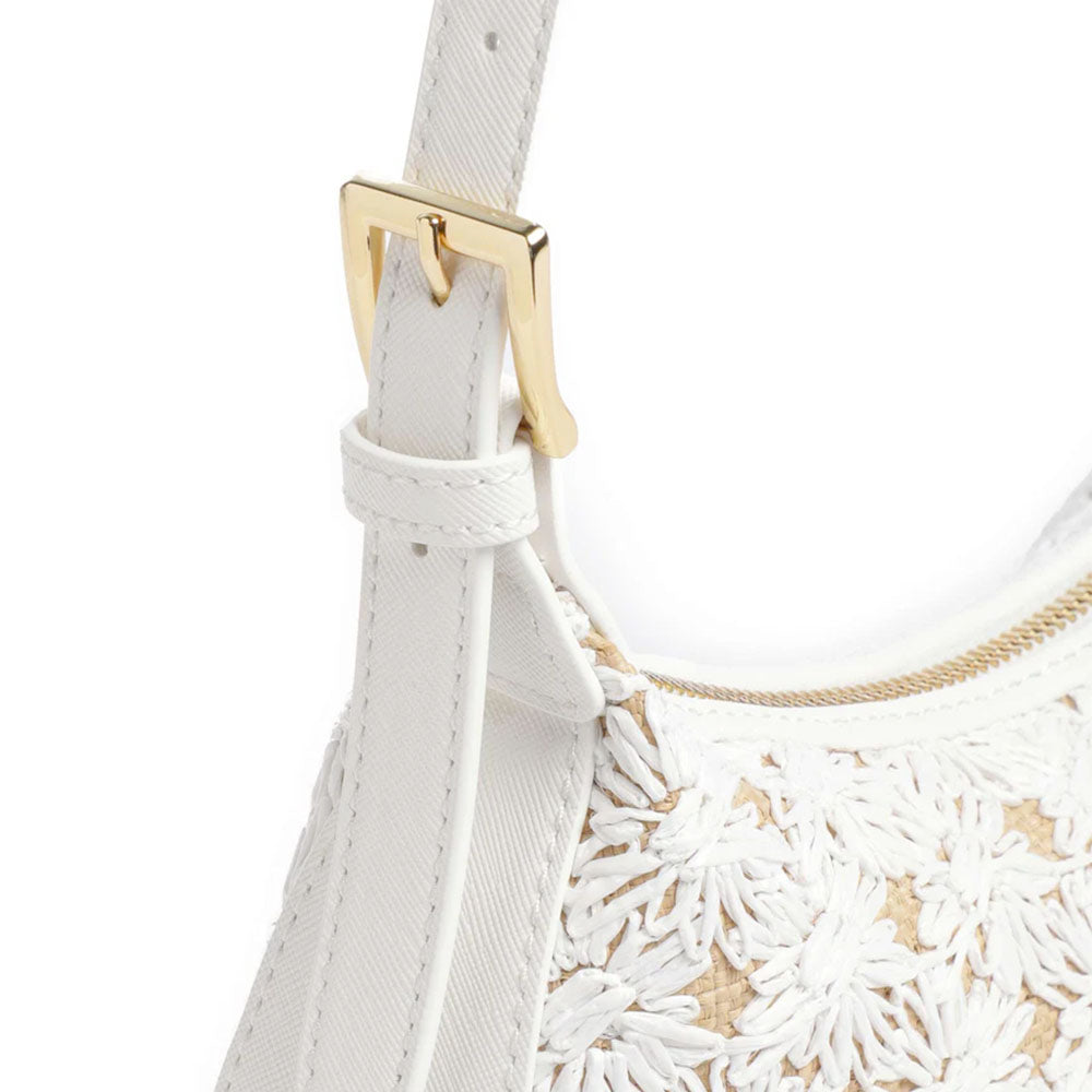 Damen-Schultertasche LOVE MOSCHINO Modell Daisy aus Kunstleder und Bast in Weiß