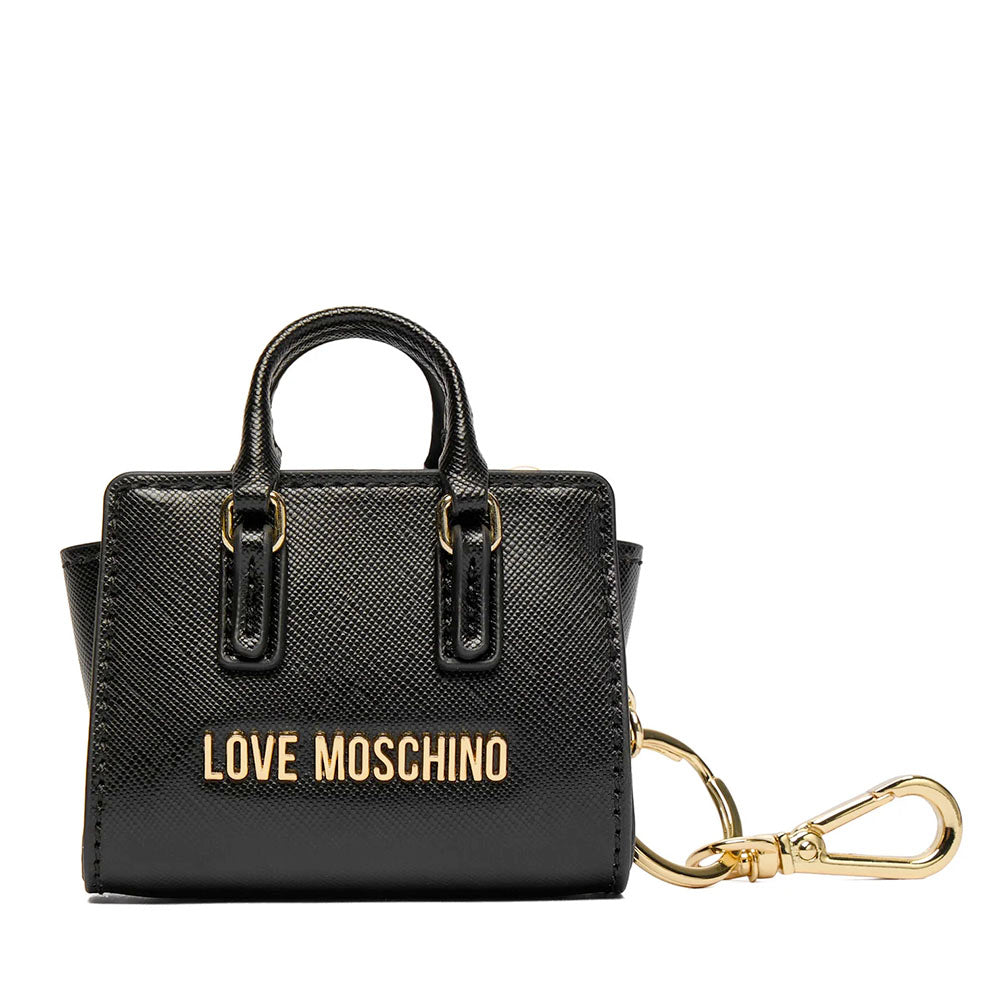 Portachiavi Donna a Forma di Borsa LOVE MOSCHINO stampa Saffiano Nero
