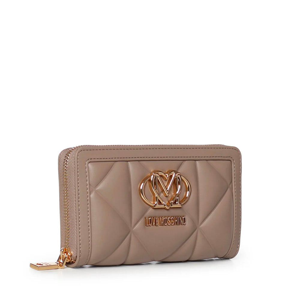 Portafoglio Trapuntato Zip Around LOVE MOSCHINO linea Embossed color Sabbia
