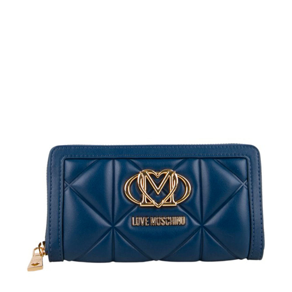 LOVE MOSCHINO Portemonnaie mit Reißverschluss, gesteppt, Linie Embossed, Marineblau