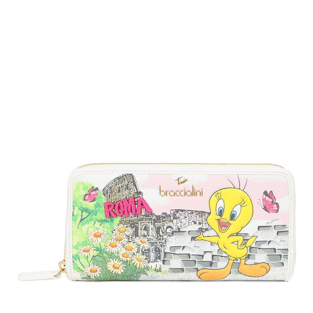 Portafoglio Donna Zip Around BRACCIALINI linea Cartoline LT stampa Roma